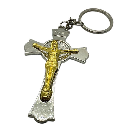 Gold Jesus on Crucifix Keychain