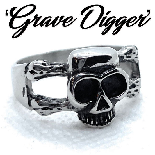 'Grave Digger' Skull & Bones Ring
Grave Digger: This name brings to mind the work of those who prepare graves and could be fitting for a more somber or macabre-themed ring
