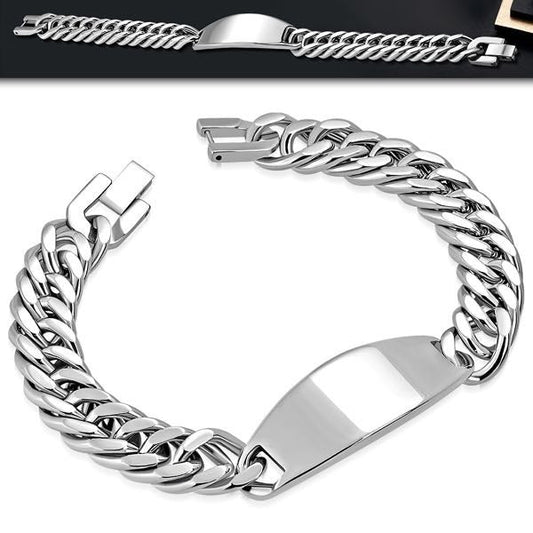 High Polished Cuban Chain Medical Alert ID Bracelet (#c174)