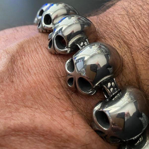 'Jawless' Big, Bold & Thick Stainless Steel Skulls Bracelet