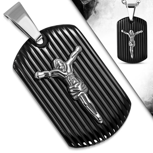 Jesus Black Dog Tag Pendant (#c276)
