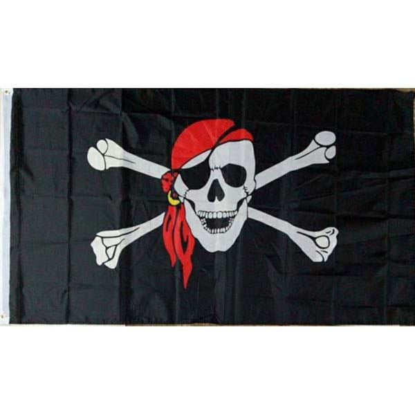 Jolly Roger Pirate Flag w/Red Scarf Flag 3'x5' (#flag030)