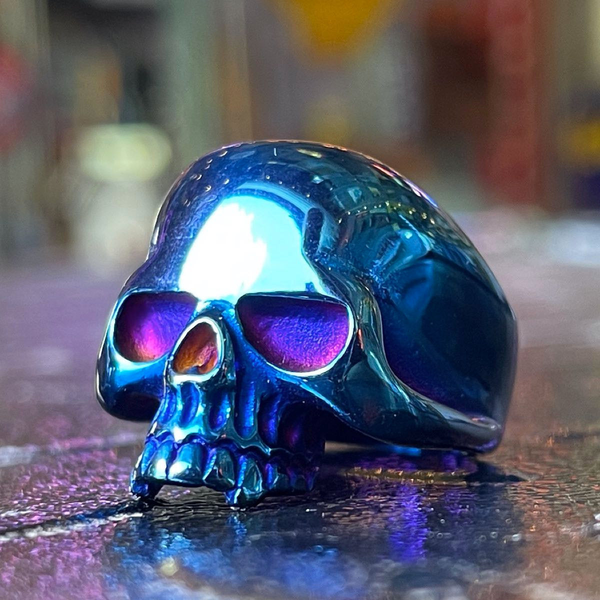 blue old school skull ring