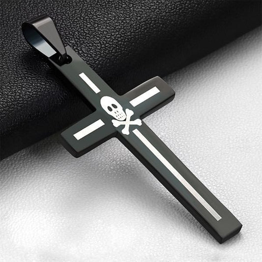 Latin Cross Biker Pendant w/Skull & Crossbones