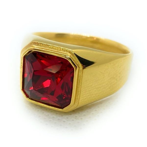 'Leaving Las Vegas' LARGE SIZE Gold/Red Stone Ring