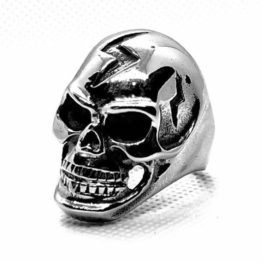 'Lightening Bolt' Big & Bold Skull Ring (021)