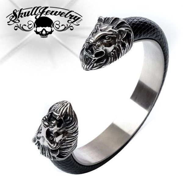 'Lion Heart' Leather Lion Bangle Bracelet