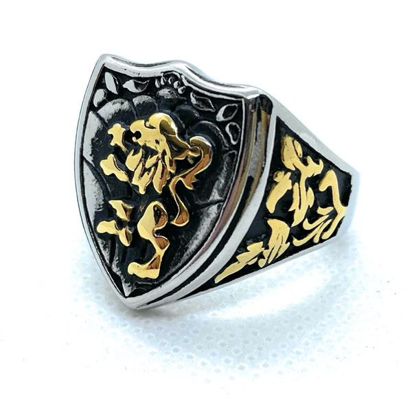 Lion Rampant gold tone and stainless ring