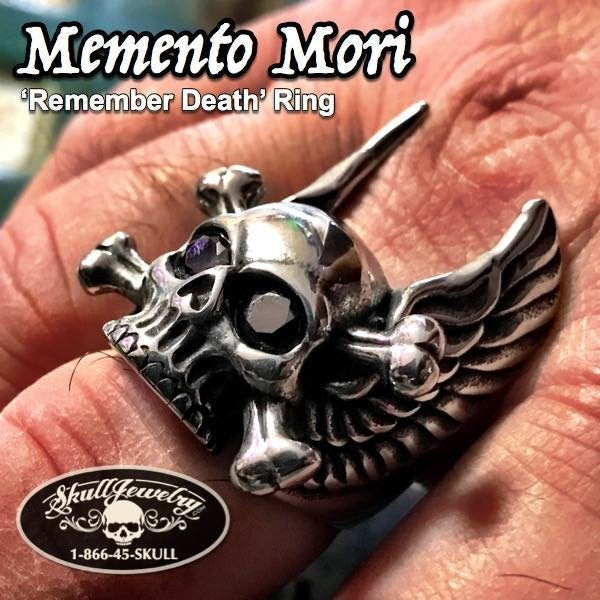 Remember Death Winged Skull Ring with gemstone eyes