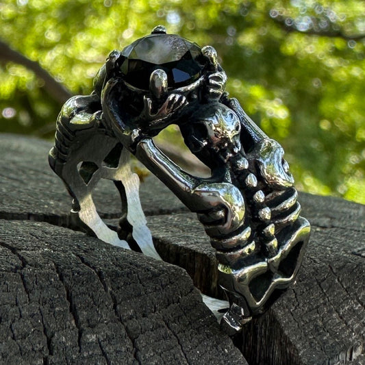 Midnight Enchantress Black Stone Skeleton Ring