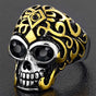 Montezuma’s Revenge – Golden Warrior Skull Ring with Stone Eyes (#330)