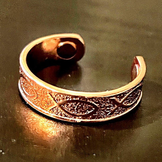 'Mysterious Ways' Copper Ring with Magnets - Christian Fish Symbol