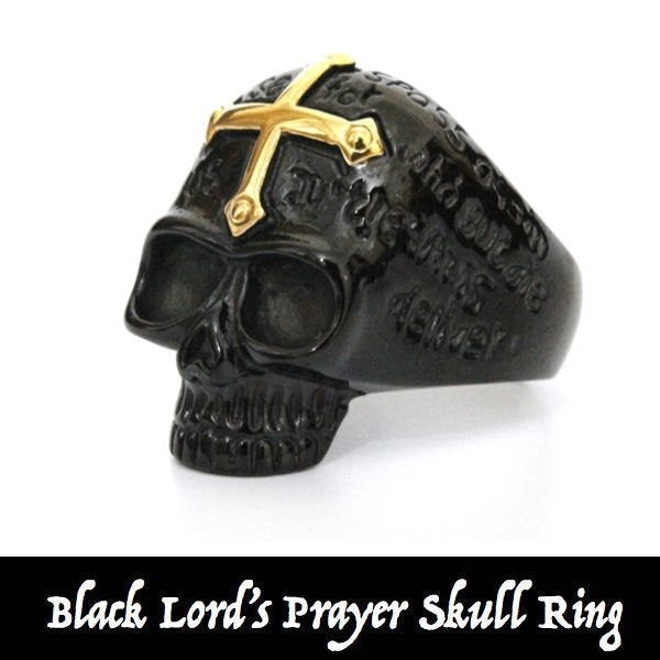 Negro señores Prayer Skull Ring