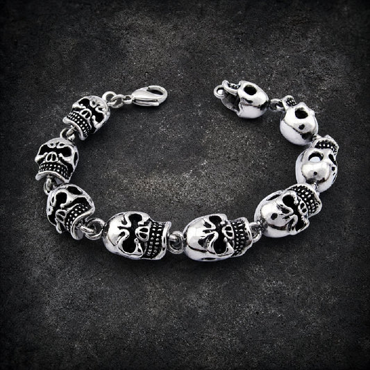 Nine Realms Skulls — Linked Skull 9" Bracelet (#B0111)