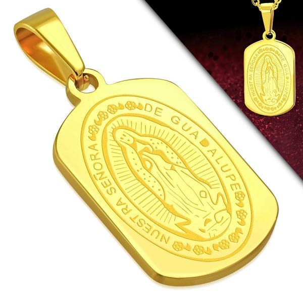 "Nuestra Señora De Guadalupe" Gold-Tone Virgin Mary Pendant (#p095gold)