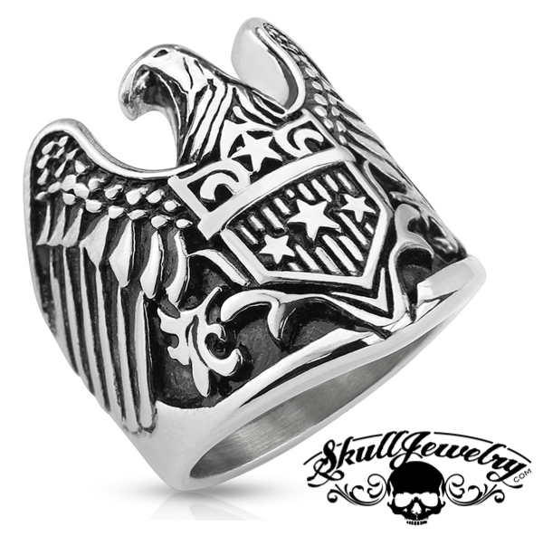 Patriotic Eagle with Shield Stainless Steel Ring