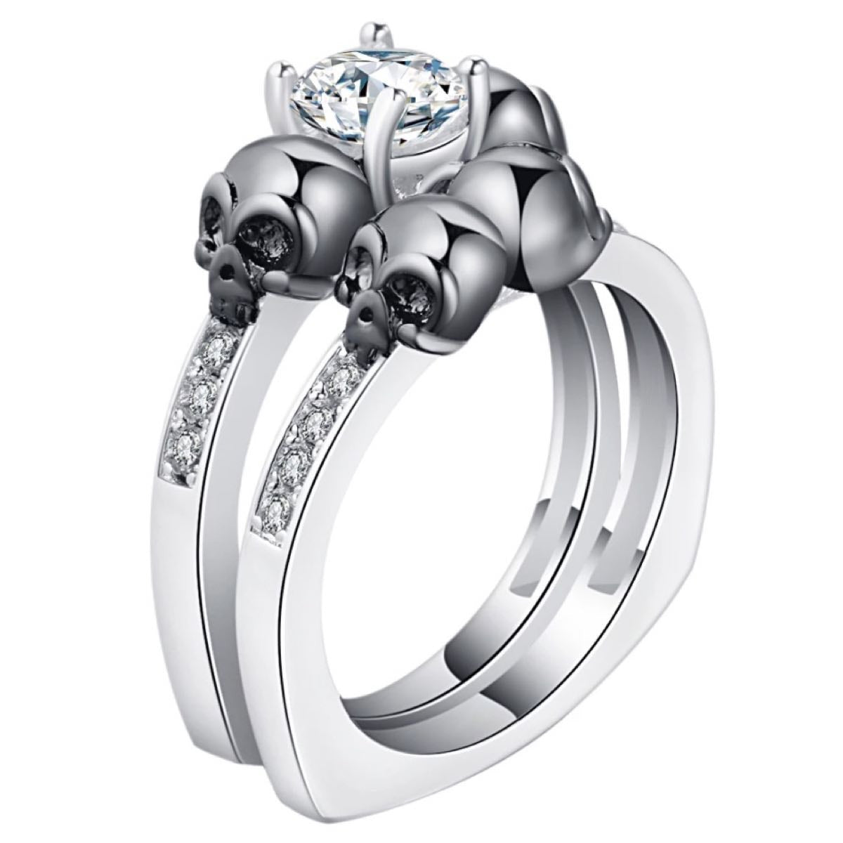 'Quattro Teschi Neri' Double Ring Set (#w043)