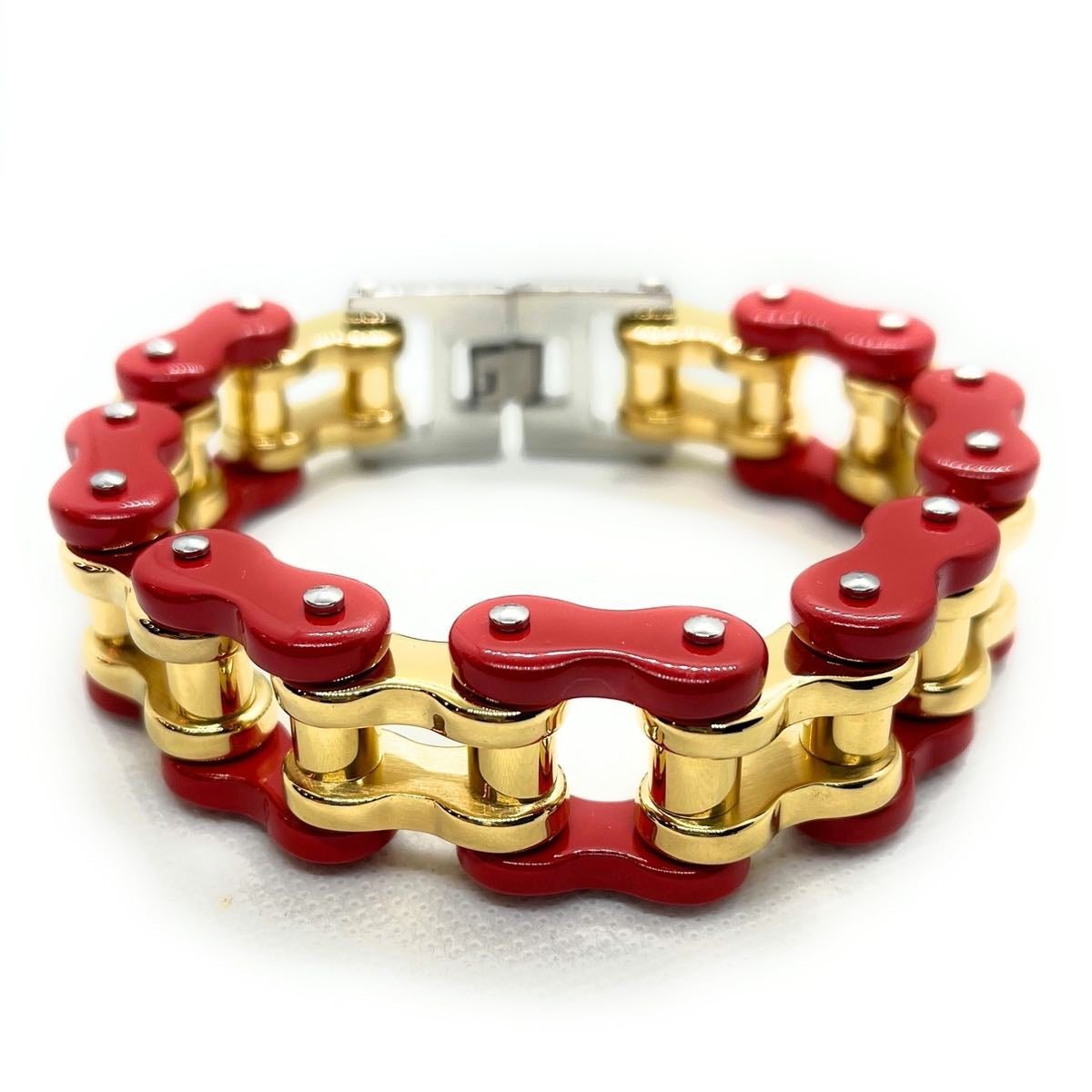 Red/Gold Two-Tone Motorcycle Chain Bracelet