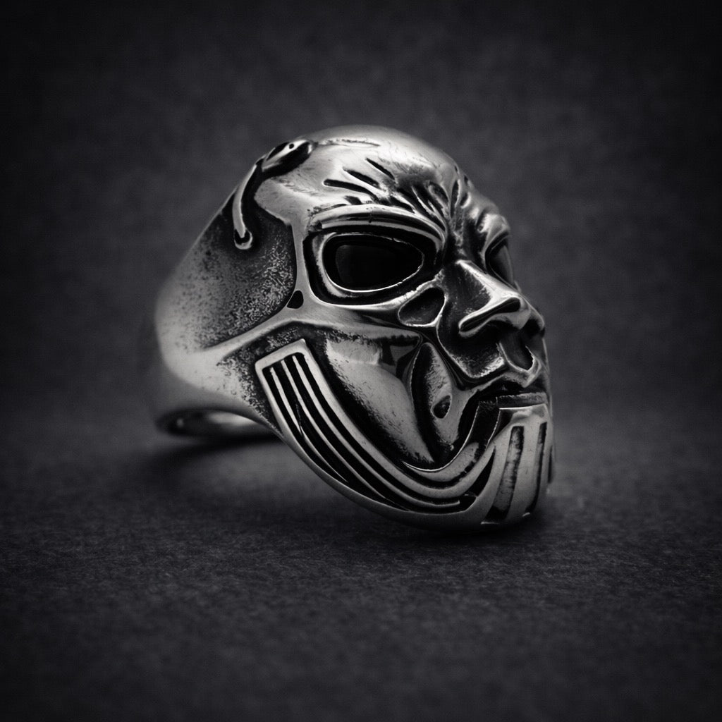 Stummkrieg™ skull ring made of solid 316L stainless steel, part of the DeathMask Legion™ Outcasts series
