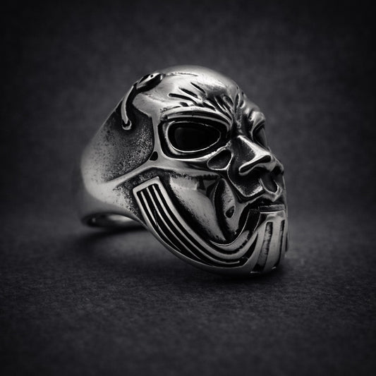 Stummkrieg™ skull ring made of solid 316L stainless steel, part of the DeathMask Legion™ Outcasts series