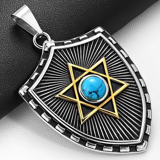 Shield Pendant w/Gold Star and Turquoise