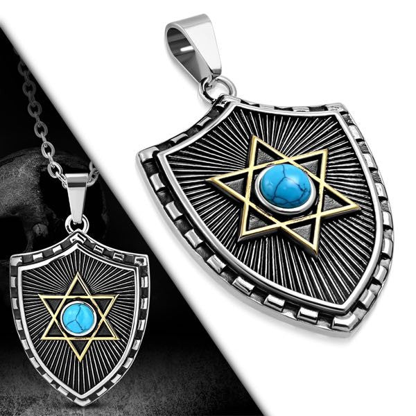 Shield Pendant w/Gold Star and round Turquoise