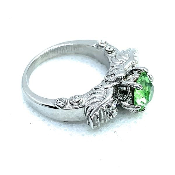 Silver Skull Head & Wings Wedding/Engagement Rings Green