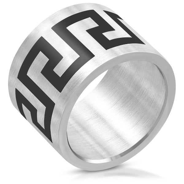 Size #08 - Greek Key Stainless Steel Band