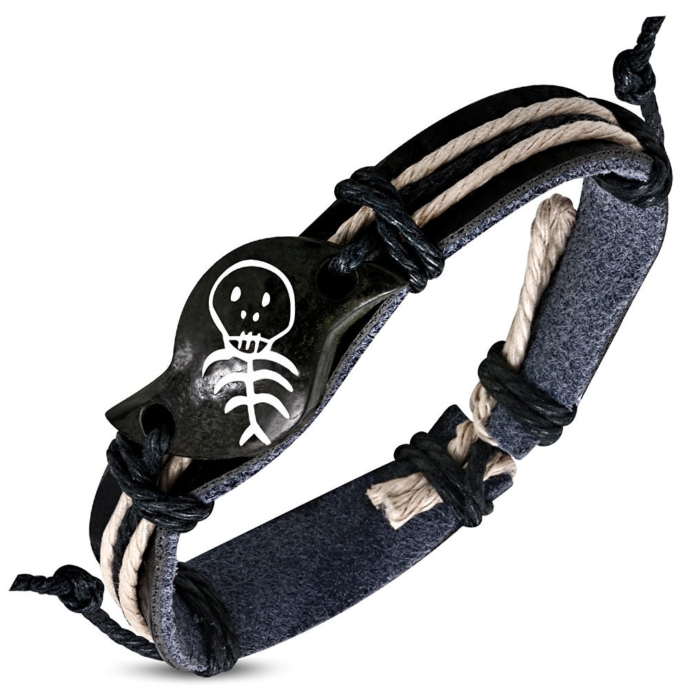 SkullFish Tied Leather Cord Bracelet