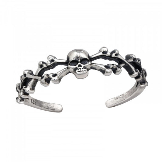 Skull & Bones Toe Ring – 925 Sterling Silver Adjustable Toe or Finger Ring