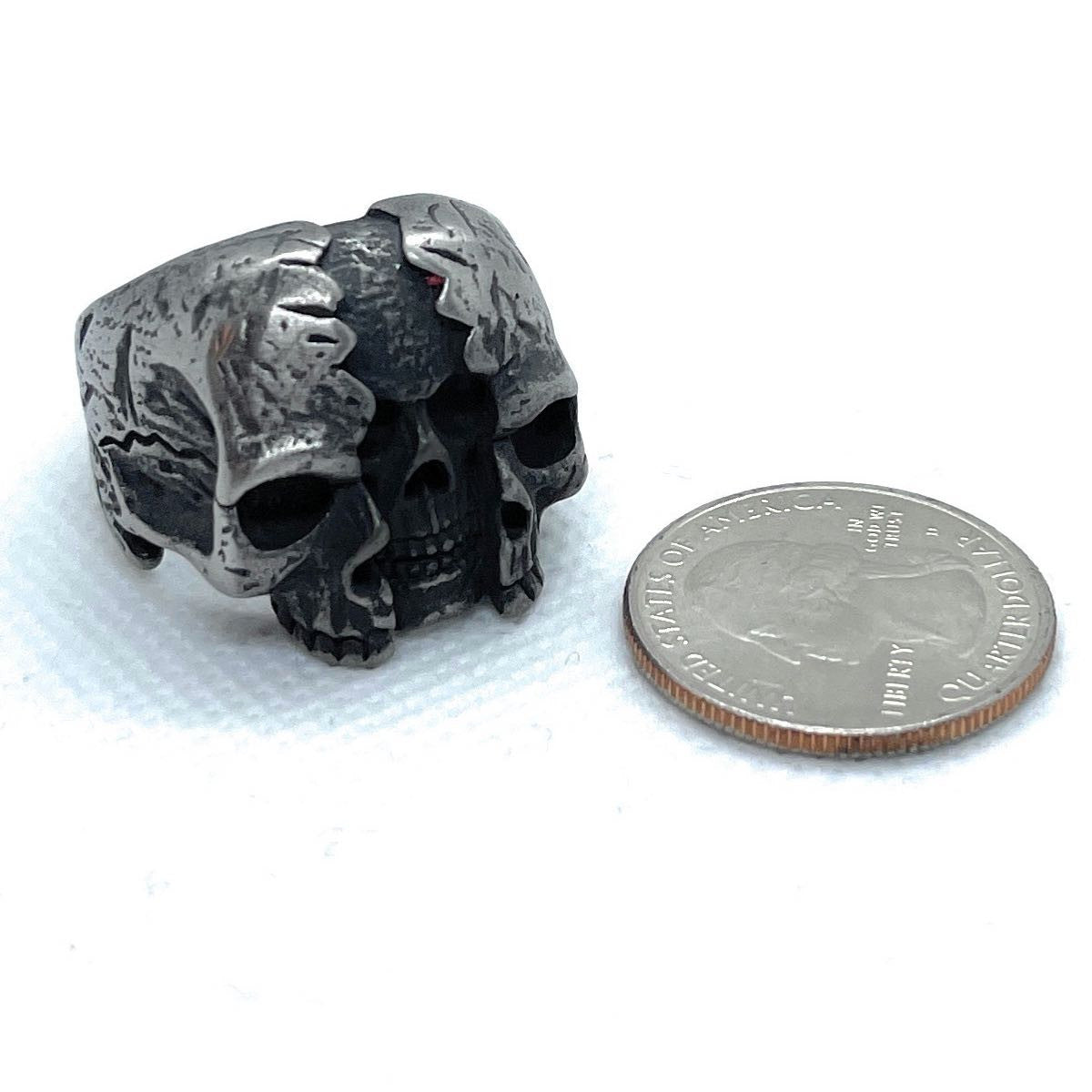 Split Personality two face Skull Ring size comparison