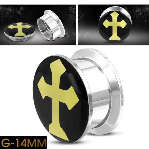 Stainless Steel 3-Tone Arrow Cross Double Flared Screw Fit Ear Plug Flesh Stretcher Tunnel Expander