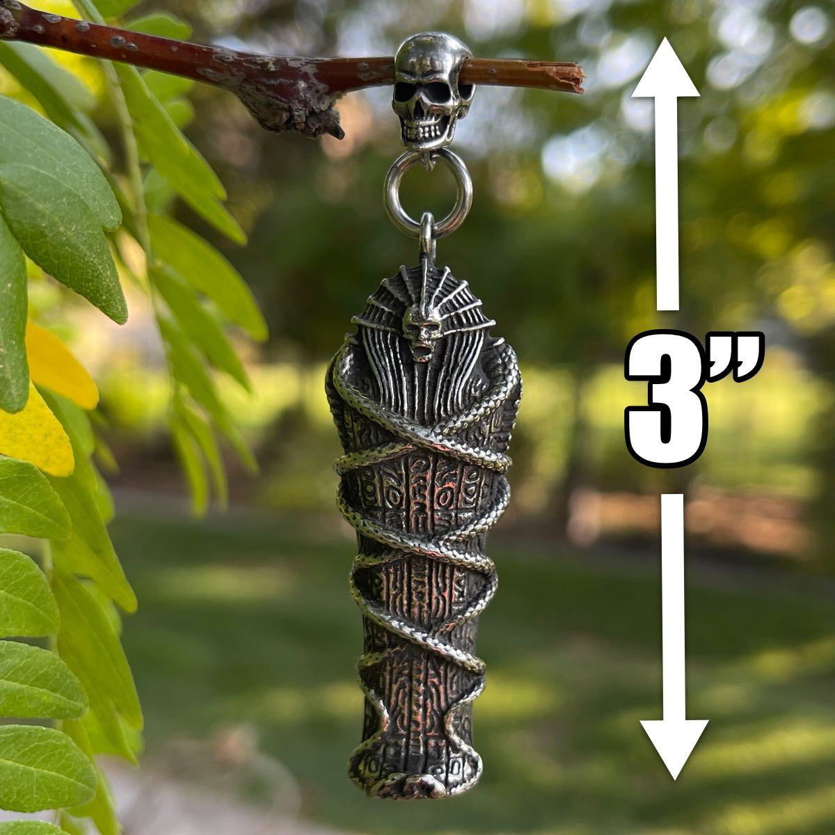 The Mummy Pendant size comparison