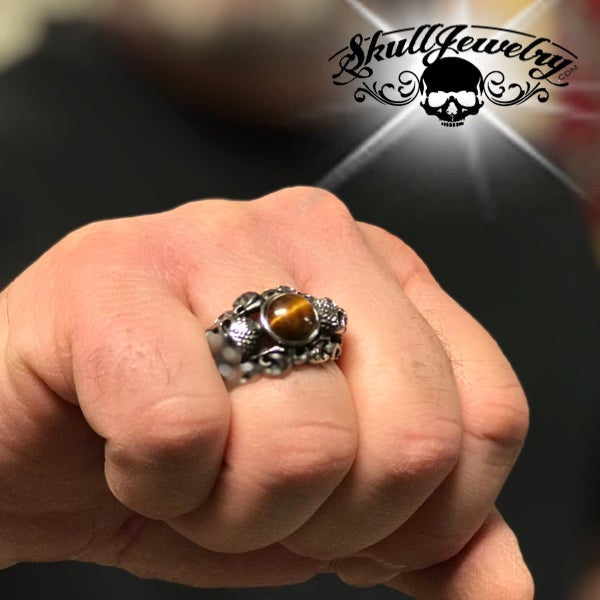 Tigers Eye Skull Ring