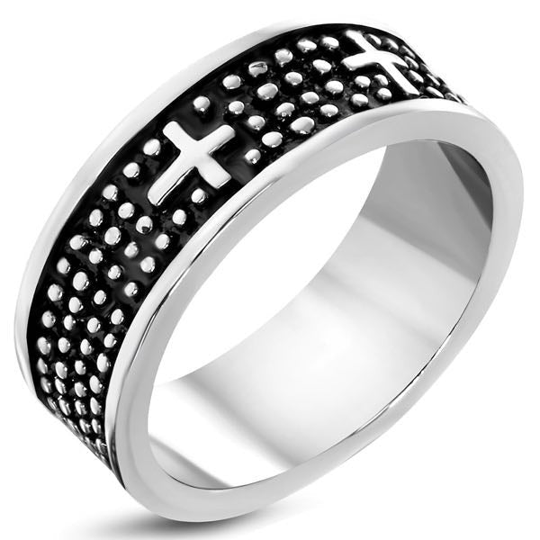 Triple Cross Band Stud Ring