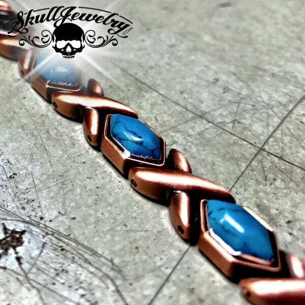 8" Solid Copper Turquoise Bracelet with 10 Magnets