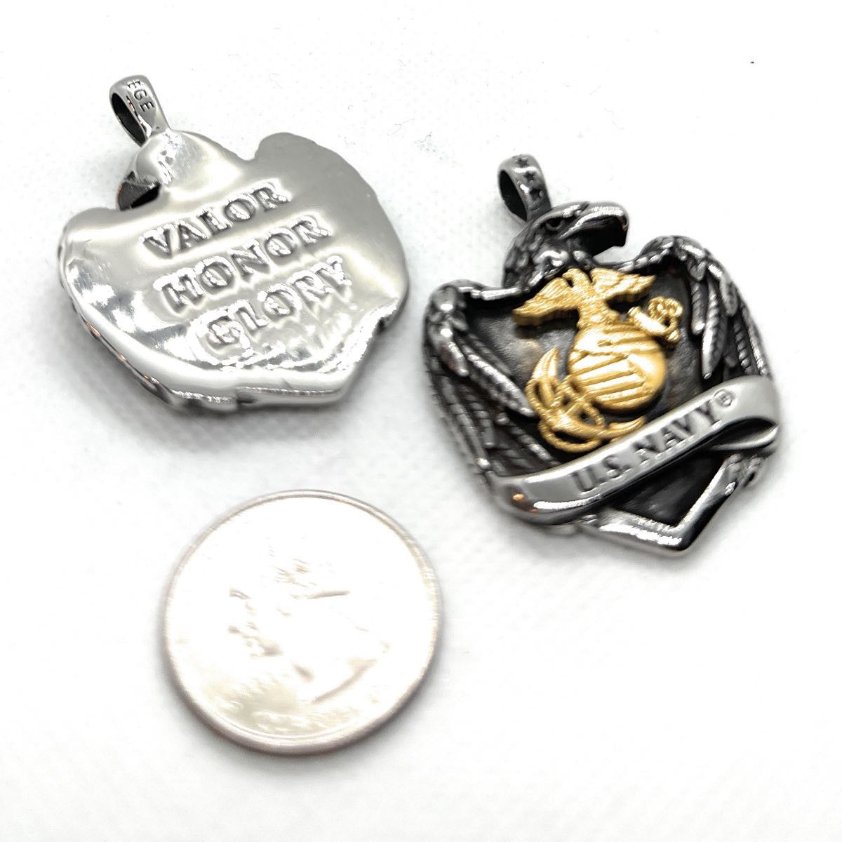 U.S. Navy 'Valor, Honor, Glory' Pendant - size comparison