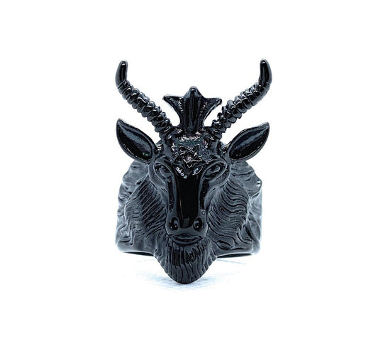 Goat Head With Horns Biker Ring (268Black)