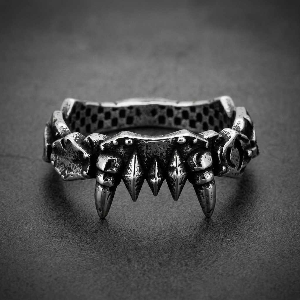 Aegis Fang Ring 316L stainless steel ring with nine sharp fangs and textured band