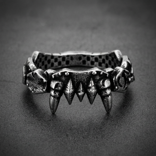 Aegis Fang Ring 316L stainless steel ring with nine sharp fangs and textured band