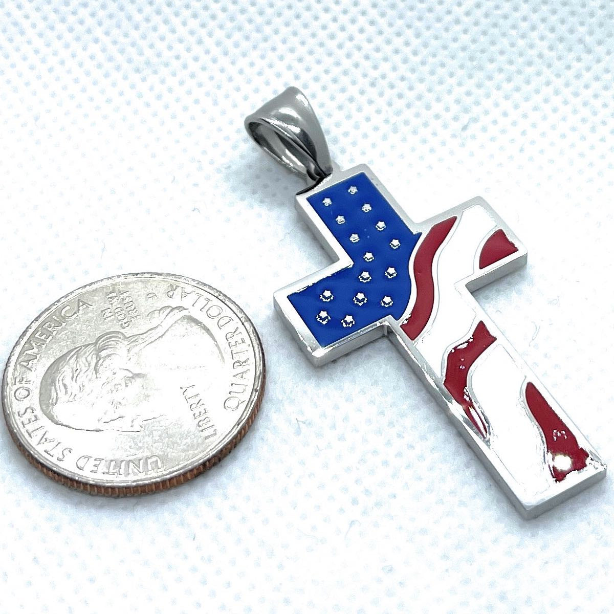 American Flag Cross Pendant stainless steel size comparison