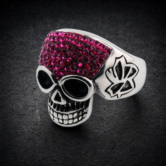 Amethyst Cráneo Luxe Purple Magenta Skull Ring w/ CZ Stones - 316L stainless steel unisex jewelry (R0524)