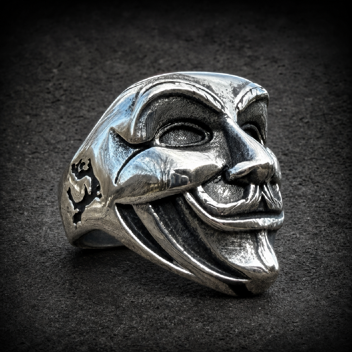 Anonymous Vendetta Mask Ring – V for Vendetta Stainless Steel Tribute - 316L stainless steel unisex jewelry (R0687)
