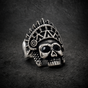 Apache Headdress - Skull Ring w/ Black Gemstone Eyes (#R0733)