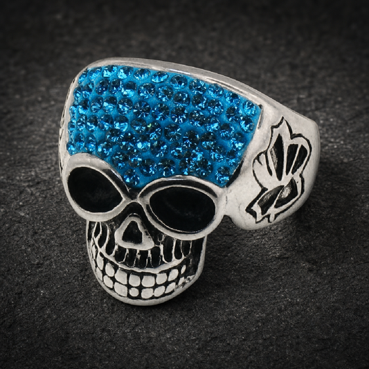 Azure Cráneo Luxe Skull Ring with Blue CZ Stones - 316L stainless steel unisex jewelry (R0448)