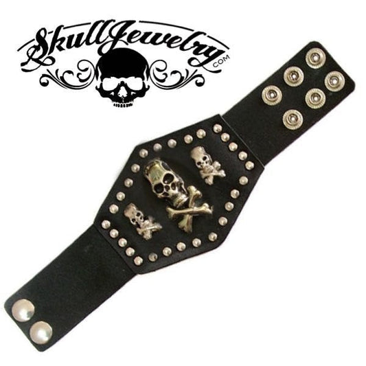 'Gimme Three Steps' Leather Bracelet w/Skulls and Studded