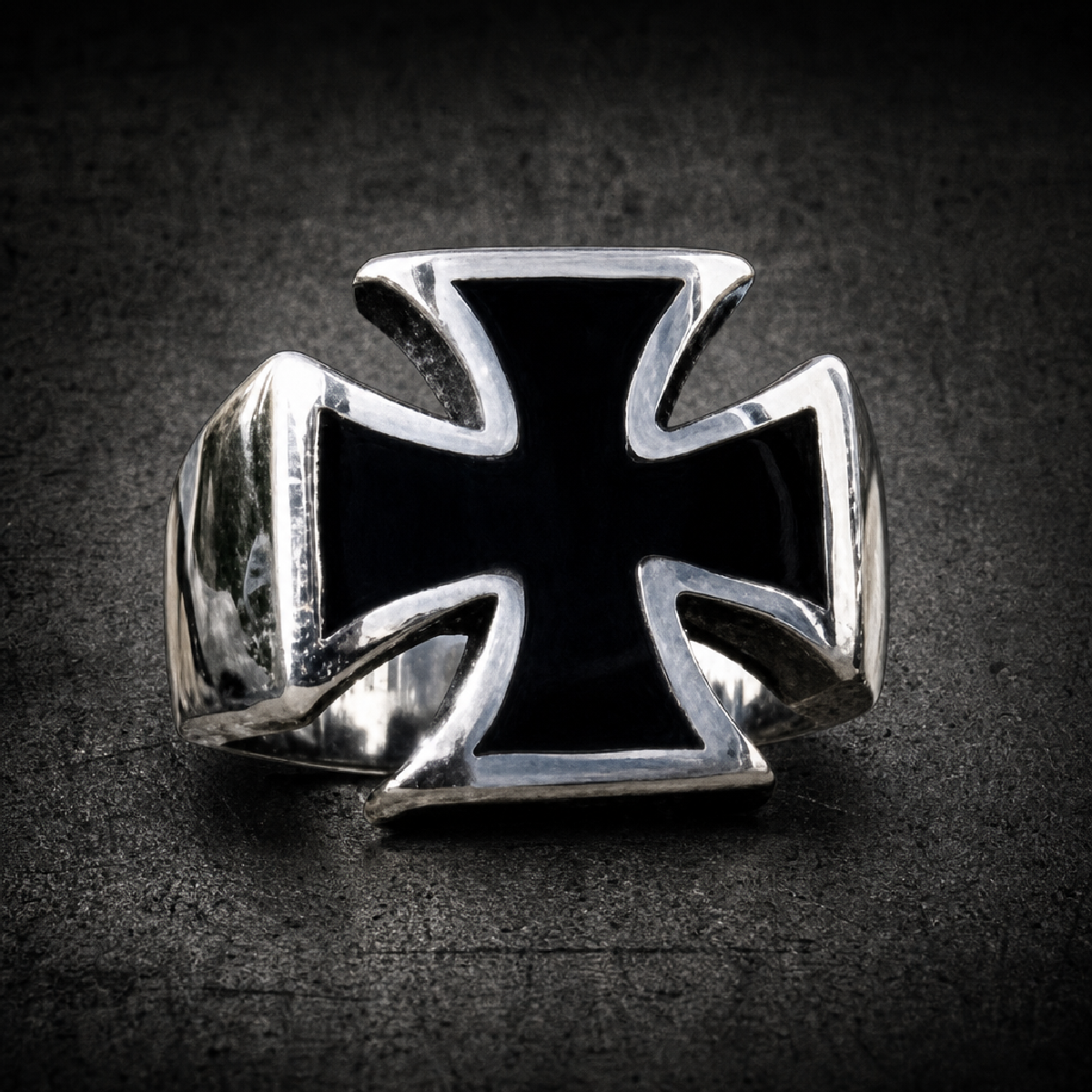Badass Iron Cross Ring With Black Enamel - 316L stainless steel unisex jewelry (R0558)