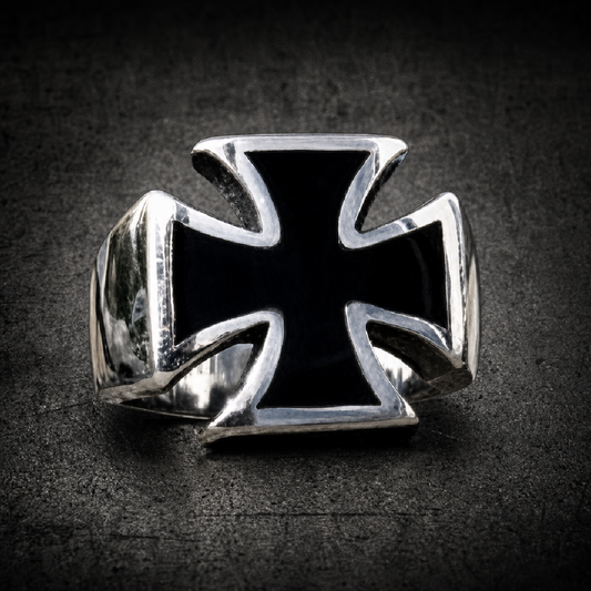 Badass Iron Cross Ring With Black Enamel - 316L stainless steel unisex jewelry (R0558)