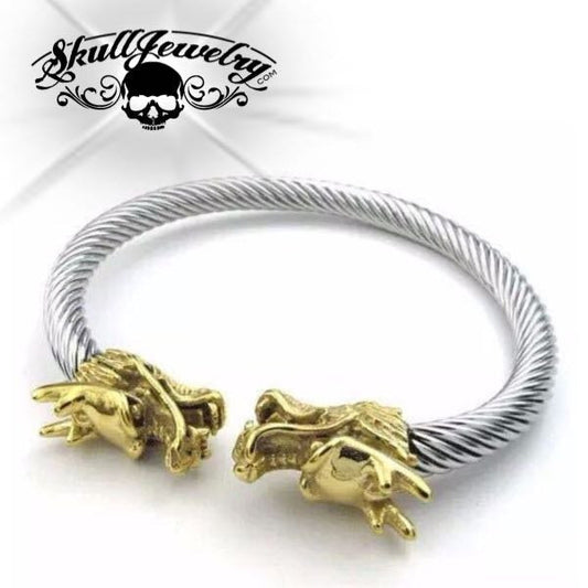 Double Headed Dragon Steel Bangle Bracelet