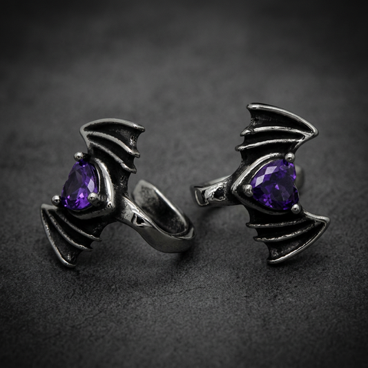 Elite bat wing lip clip 316L stainless steel with purple heart gem.